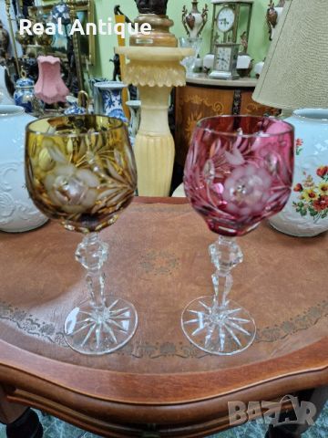 Превъзходнен антикварен к-т чешки кристални чаши Бохемия , снимка 3 - Чаши - 45712702
