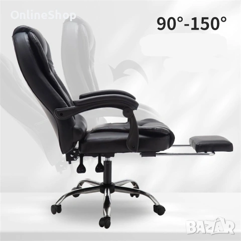 Ергономичен офис стол, функция люлка, поставка за крака, черен, снимка 9 - Други стоки за дома - 53157347