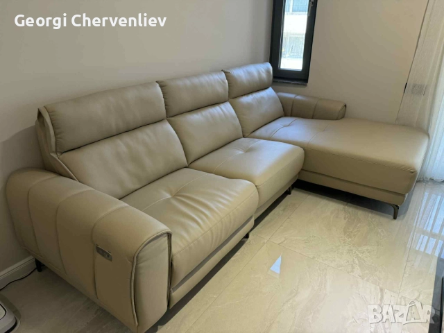 Кожен ъглов диван с лежанка и релакс механизъм 265 на 165