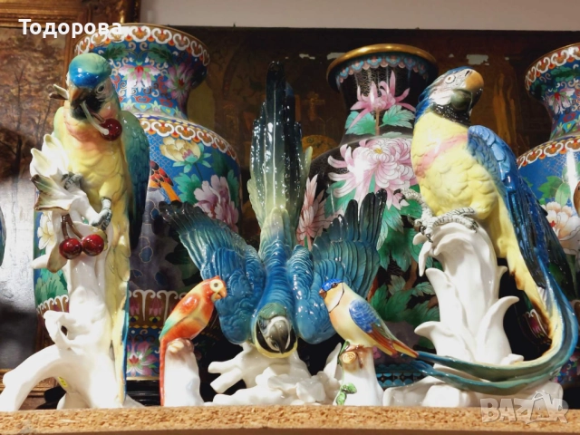 Порцеланова фигура-лот папагали фирма ЕНС (ENS) Германия-Тюрингия, снимка 14 - Колекции - 52151772