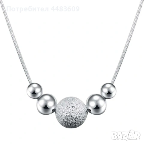 Сребърно колие с топчета , снимка 4 - Колиета, медальони, синджири - 53740403