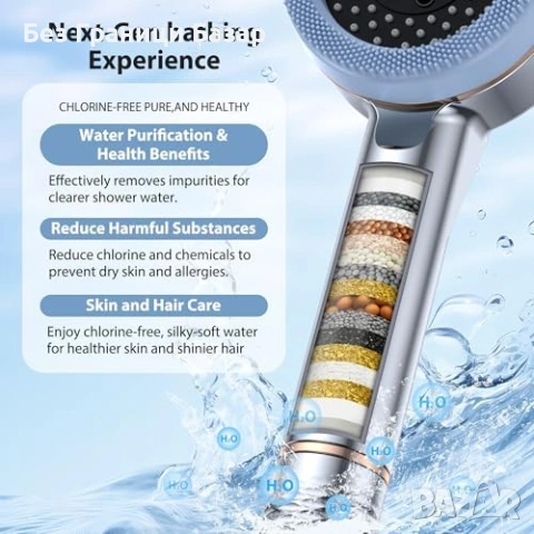 Нов ръчен душ слушалка с филтър 4 режима високо налягане силна струя хром баня, снимка 2 - Други стоки за дома - 54104480