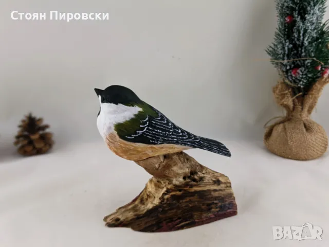 Дърворезба птици - синигер (black capped chickadee), снимка 4 - Статуетки - 47429799