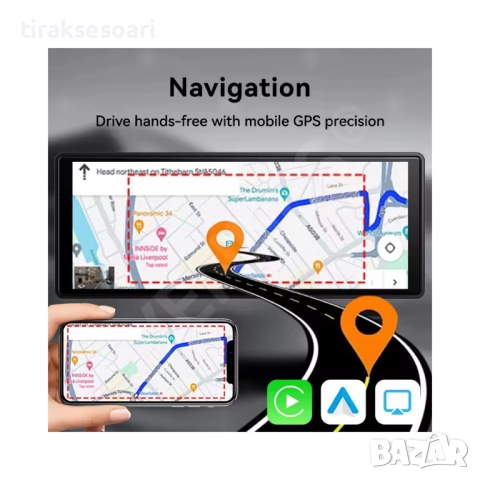 10.26" Преносима Мултимедия 2в1 с Видеорегистратор – Wireless CarPlay / Android Auto, Bluetooth, снимка 3 - Аксесоари и консумативи - 52830256