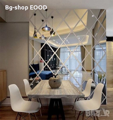 Комплект от 32 самозалепващи се огледала за стена, Flippy, с форма на ромб, акрил, 14.2x23.6x15.5 см, снимка 4 - Други стоки за дома - 53863533