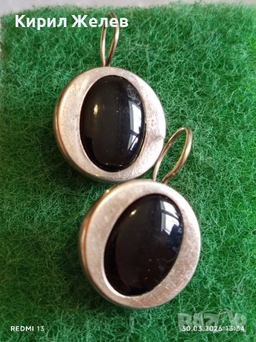 Класически модел сребърни обеци с овални елементи инкрустирани с черен ОНИКС 71441