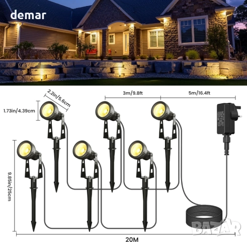 Градински прожектори Zuske 6-в-1 LED външни прожектори с адаптер, IP65, снимка 5 - Лед осветление - 51718778