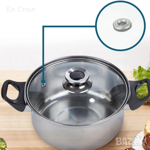 Комплект готварски съдове от инокс 12 части: 5 тенджери, тиган и стъклени капаци (16-24 см), снимка 7 - Прибори за хранене, готвене и сервиране - 53563536