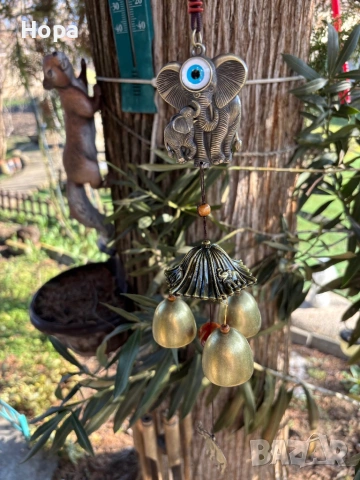 Метален вятърен звънец със слонче и окото на Назар, снимка 10 - Декорация за дома - 53663807