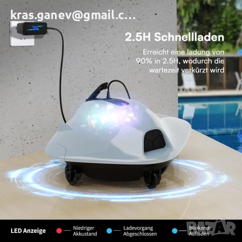 Безжична прахосмукачка за басейн Pool Robot с батерия 40 W, снимка 8 - Прахосмукачки - 53750475