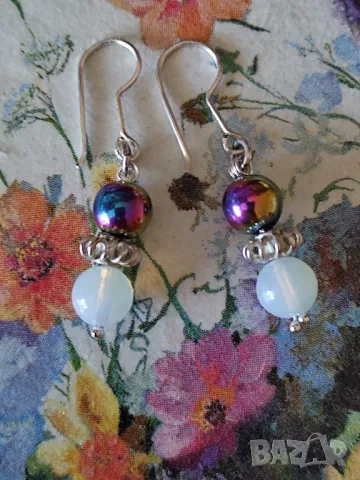 Сребърни обеци с опалит и титаниев хематит