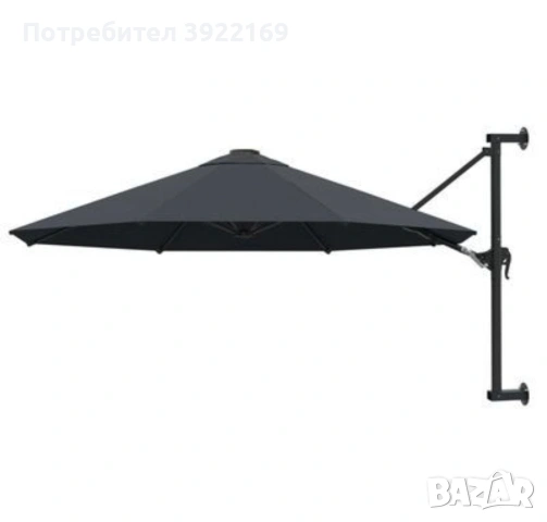 Чадър за монтаж на стена с метален прът, 300 см, антрацит