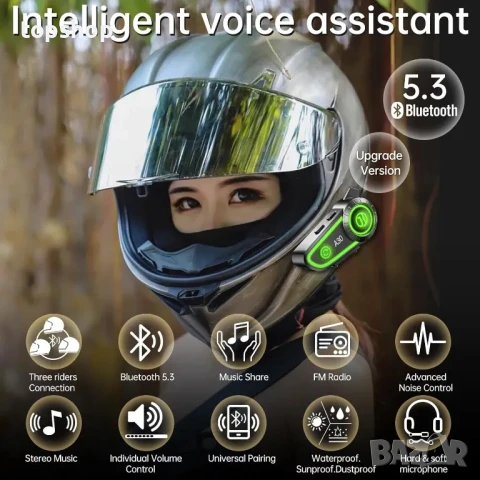 Говорител за Мотоциклетна Каска A30, Bluetooth, IPX67, гласов асистент, Type-C, 1200mAh батерия, снимка 3 - Аксесоари и консумативи - 50555787