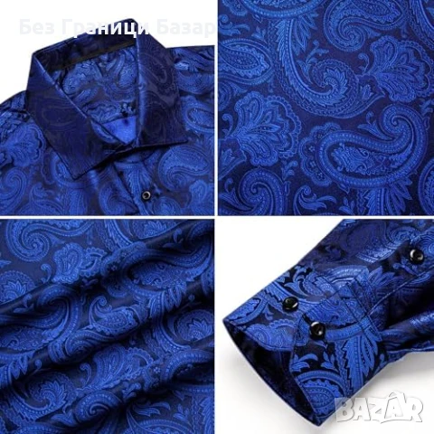 Нова Мъжка коприна риза пейсли жакард елегантна за сватба парти XL мъж, снимка 3 - Ризи - 51207853