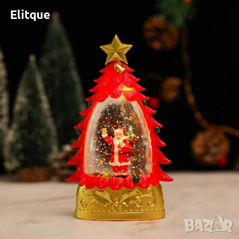 Коледна LED декоративна лампа с вода и брокат – празнична светлина и магия в елховиден дизайн, снимка 4 - Декорация за дома - 52820261