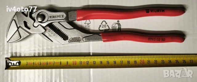 Клещи KNIPEX/WÜRTH гаечен ключ 250 мм, 1 3/4 ", 52 мм, с бутон, 86 03 250 SB, снимка 2 - Ключове - 53923176