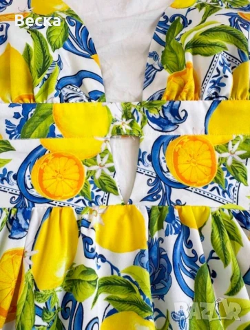 Лятна рокля с лимони и флорален принт 🌿🍋, снимка 4 - Рокли - 51149795