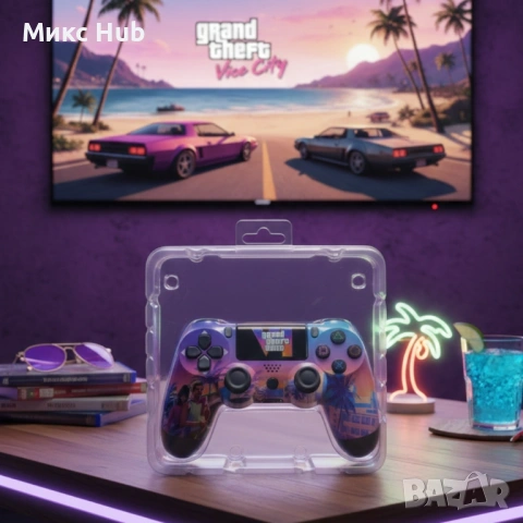 Безжичен джойстик за PS4 тъчпад, вибрация и LED осветление – FC25 или GTA дизайн, снимка 5 - Джойстици и геймпадове - 53753274