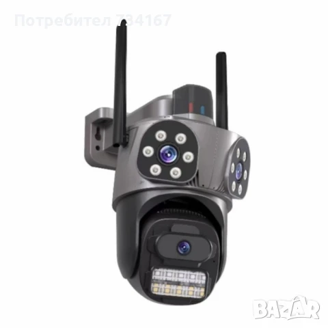 Тройна външна WiFi камера 9MP с аларма, 24 диода, iCSee, 64GB памет, снимка 2 - IP камери - 51087183
