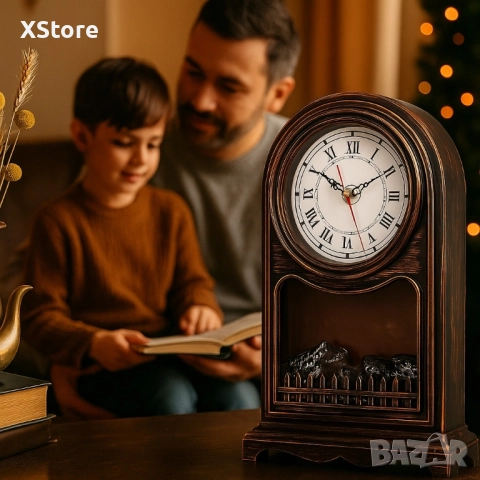 Винтидж настолен часовник с LED камина – уют и стил в едно, снимка 4 - Други стоки за дома - 51924306