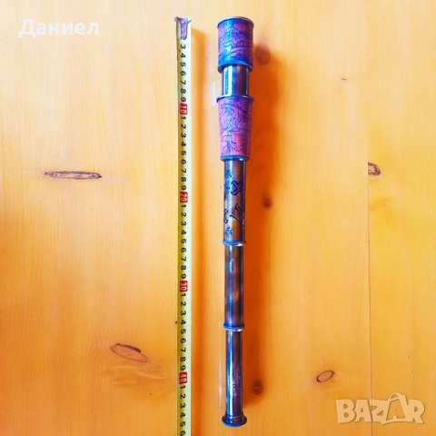 Далекоглед бронзов обшит в кожа в дървена кутия в дървена кутия, снимка 6 - Морски сувенири - 43258434