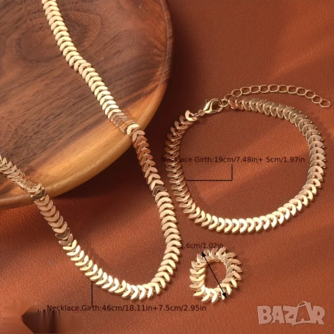 Комплект дамски колие, гривна и пръстен, позлатени, снимка 2 - Антикварни и старинни предмети - 48725702