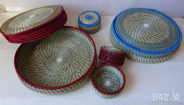  Ръчно изработени плетени декоративни подложки в панер 