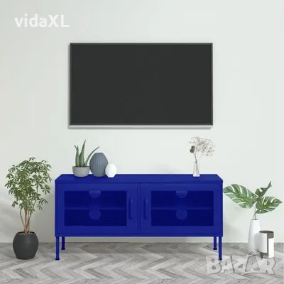 vidaXL ТВ шкаф, нейви синьо, 105x35x50 см, стомана(SKU:336235), снимка 2 - Шкафове - 48553995