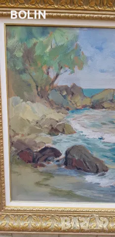 Българска картина- Морски Пейзаж- Наполеон Алеков 1950, снимка 4 - Антикварни и старинни предмети - 49696629