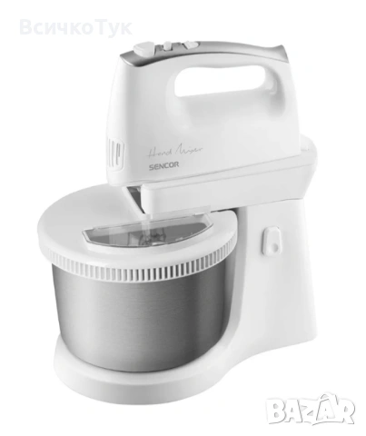 ✨Ръчен миксер с купа SENCOR SHM 6206SS, 500 W, Купа 2.5L, Бял 