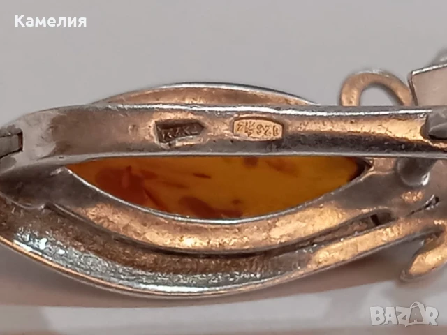 Сребърни обеци с кехлибар , снимка 6 - Обеци - 51316783