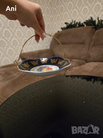 Фруктерия с метална дръжка от ОРИГИНАЛЕН ЧЕШКИ КОБАЛТ, снимка 4 - Прибори за хранене, готвене и сервиране - 52776912