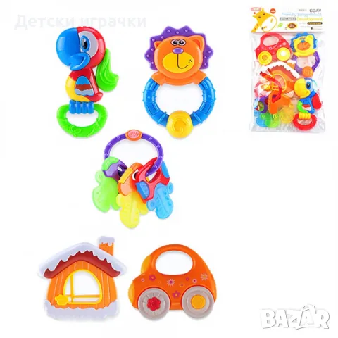 Комплект дрънкалки 5 броя, бебешки дрънкалки гризалки