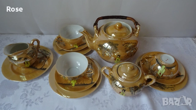 Японски порцеланови тройни сетове, чайник, захарница и каничка