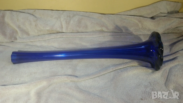 Висока стъклена синя ваза 57.5 сантиметра, снимка 3 - Вази - 51688605