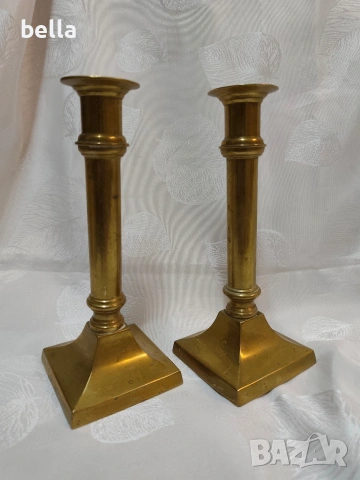 2 Масивни стилни и елегантни бронзови свещника с височина 21 см, снимка 4 - Антикварни и старинни предмети - 53836587