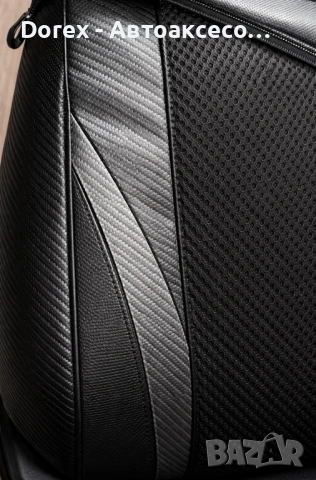 Луксозна автомобилна тапицерия 9 части - черна с карбон ефект, еко кожа и дишащ текстил, снимка 3 - Аксесоари и консумативи - 54215975