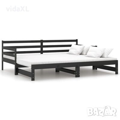 vidaXL Разтегателно дневно легло, черно, бор масив, 2x(90x200) см(SKU:806959, снимка 1 - Спални и легла - 45469058