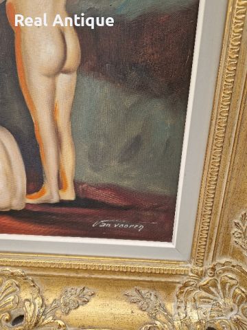 Страхотна изключително красива антикварна белгийска картина масло върху платно , снимка 4 - Антикварни и старинни предмети - 45404847