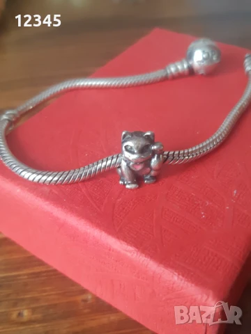 Сребърна гривна 925 Pandora оригинал с висулка коте., снимка 2 - Гривни - 51394698
