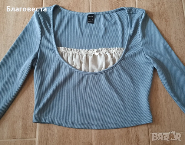 Къса блуза в син цвят (кукленска) , снимка 2 - Блузи с дълъг ръкав и пуловери - 53785797