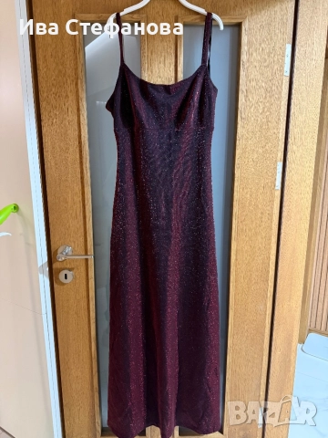 Бляскава нова многоцветно бордо ламе нишка парти коктейлна официална еластична дълга  рокля , снимка 2 - Рокли - 52731560