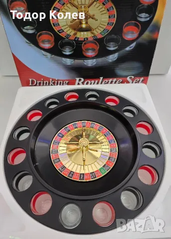 Настолна игра рулетка Drinking Roulette с 16 стъкл. чашки за шотове., снимка 1 - Рулетки - 49054650