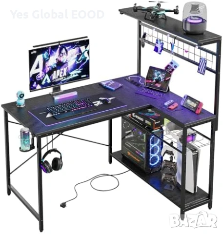 Bestier L-образно бюро с LED и контакти 106см