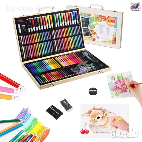 Комплект за рисуване ANGMAD, 180 части, дървен куфар, размери 47x29 см, унисекс, снимка 9 - Рисуване и оцветяване - 53926821