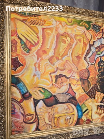 Продавам картина на Димитър Казаков - НЕРОН !!! РАЗМЕР - 60 см  на 80см ! Масло на фазер  - шперплат, снимка 2 - Картини - 53875196