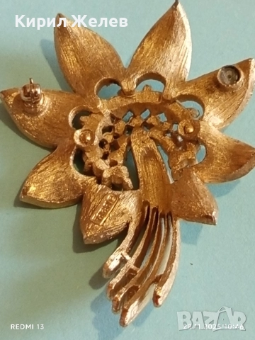 Брошка с златист тон във формата на цвете със ЗЕЛЕН ИЗУМРУД 31904, снимка 8 - Други - 52570626