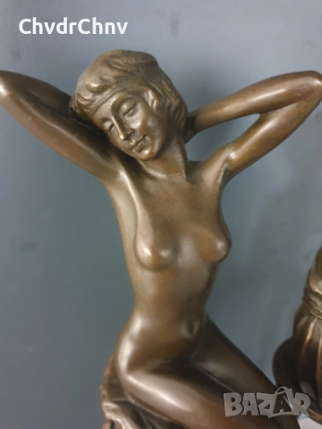 27см-1кг Chiparus статуетка/еротика/френска бронзова скулптура/малка фигура на гола жена на стол, снимка 6 - Статуетки - 52457322