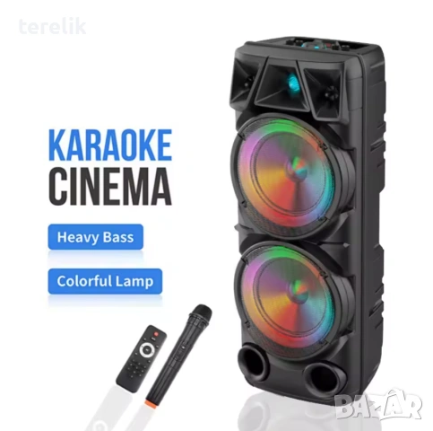 % Нова ZQS 8210 2х8 120W 6500mah 2 микрофона ПРЕНОСИМА КАРАОКЕ КОЛОНА От вносител 12 месеца гаранци