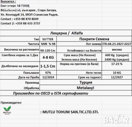 Люцерна семе. семе люцерна , снимка 4 - За селскостопански - 47162365